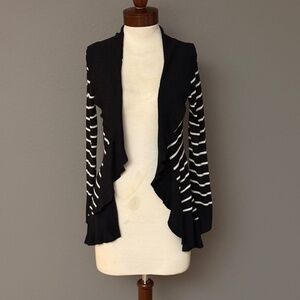 White House Black Market Striped Ruffle Open Cardigan Sz S